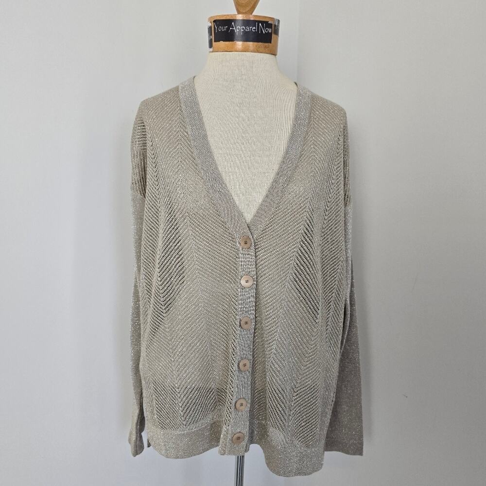 ALBERTOBINI Beige Shimmer Front Mesh Long Sleeve Cardigan Sz 2 (621)